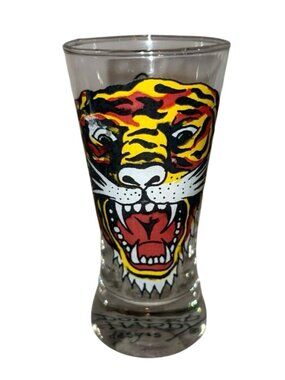 Vintage Ed Hardy "Wild Tiger" Shooter Shot Glass - Hand Painted Tattoo Art Y2K